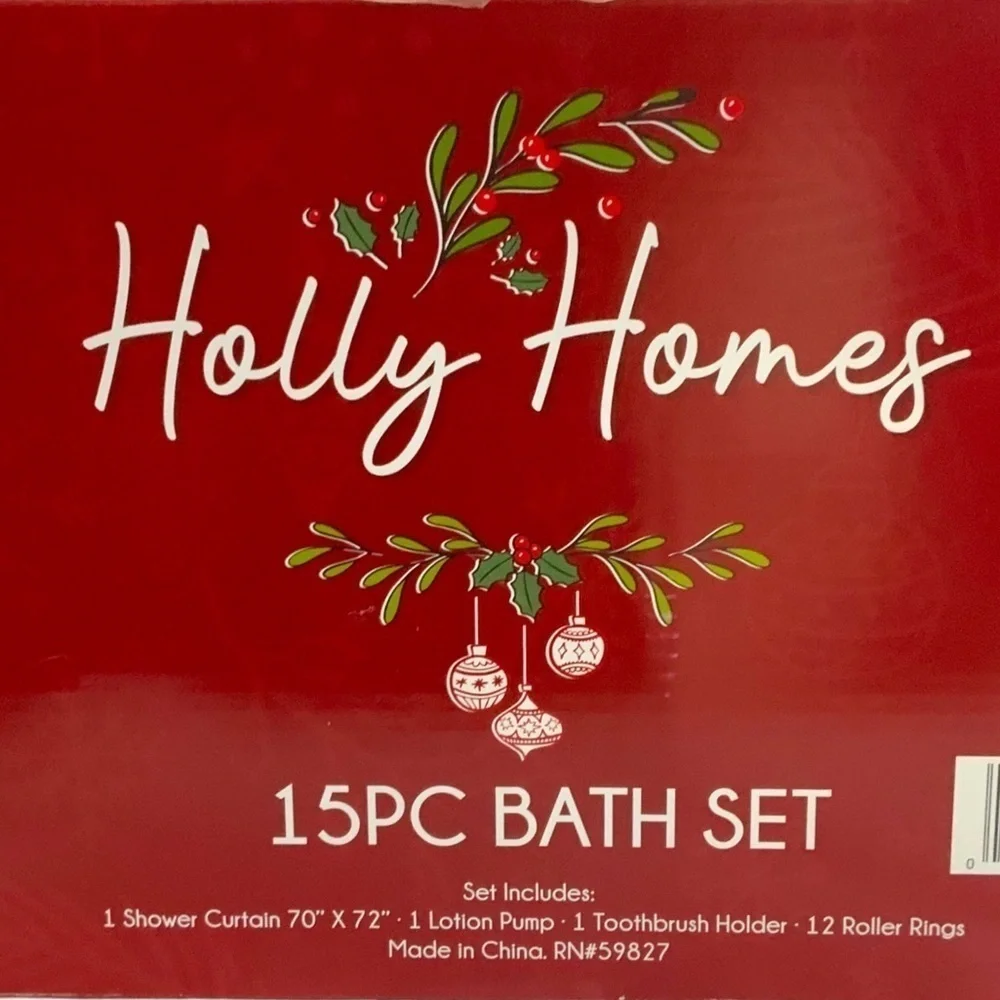 Holiday Bath Set Fabric Shower Curtain Christmas Santa Presents And Accessories